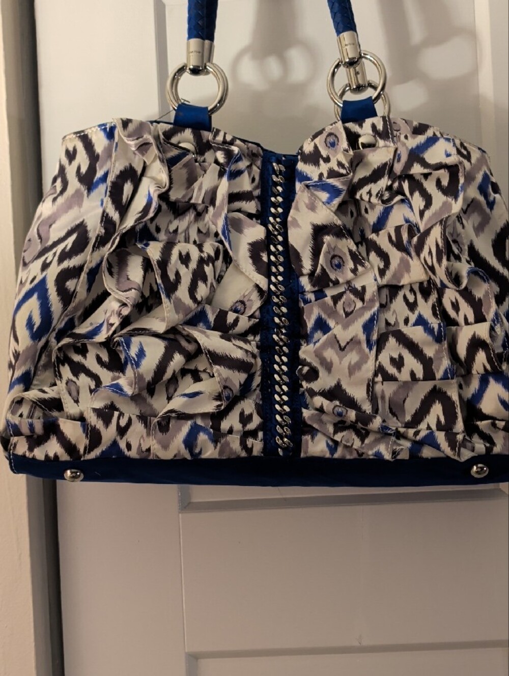 Bebe Blue Patterned Ruffle Tote Bag - Picture 8 of 16